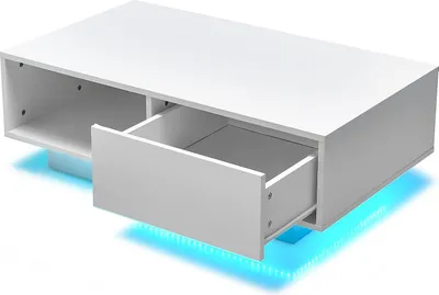 Produktbild von GOPLUS Couchtisch mit LED-leuchten, Kaffeetisch mit offene Ablage & Schublade, Sofatisch mit Fernbedienung, für Wohnzimmer, Gesellschaftszimmer, Büro, Weiß