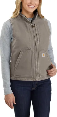 Produktbild von Carhartt Damen 104224 Relaxed Fit Washed Duck Weste Sherpa Lined Mock Neck Vest, Farbe:Grau, Textil:L