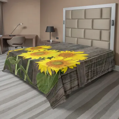 Produktbild von ABAKUHAUS Sonnenblume Bettlaken, Helianthus-Sonnenblumen gegen verwitterten gealterten Zaun Sommer-Garten-Foto, weiches bequemes oberes Bettlaken für ein Nachbildungatives Bett 1 Stück 244 cm x 205 cm, Gelb Grün Braun