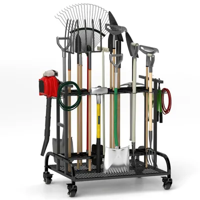 Image de Support pour outils de jardin - Noir - Acier au carbone - Capacité de charge : 120 kg - Dimensions : 55 x 73 x 76 cm
