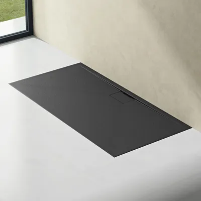 Image de doporro Receveur de Douche Bac à Douche Ultra Plat en Solid Surface Gris Noir Mat Geoma07 90x160x3cm