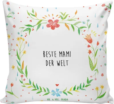 Produktbild von Mr. & Mrs. Panda Sofa Kissen Mami - Weiß - Geschenk, Tochter, Danke, 40x40, Couchkissen, Muttertag, kuschelkissen, Polster, Mutti, Mama, Bedrucktes, für