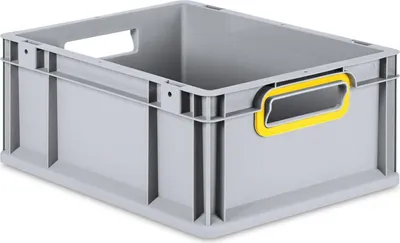 Produktbild von Eurobox NextGen Color | HxBxT 17x30x40cm | 16 Liter | Griffe gelb offen | Glatter Boden | Grau | Eurobehälter, Transportbox, Transportbehälter, Stapelbehälter