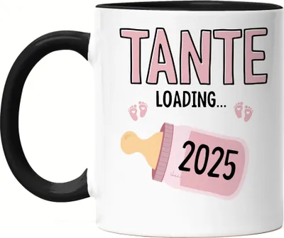 Produktbild von Tante Loading 2025 Tasse Schwarz Geschenk Werdende Tante Babynews mit Ladebalken Schwangerschaft Geschenkidee