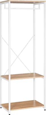 Produktbild von WOLTU Kleiderständer Hängeregal Kleiderstange mit Ablagen für Schlafzimmer Garderobe Ständer Metall und Holz, eiche-weiß
