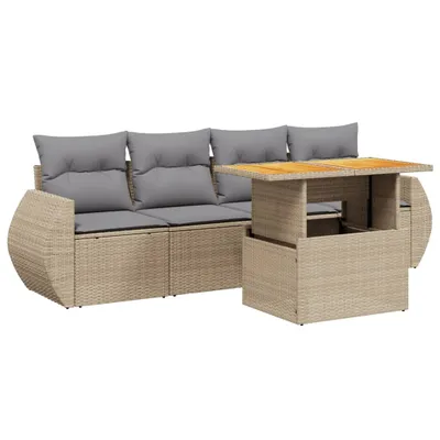 Produktbild von vidaXL 5-tlg. Garten-Sofagarnitur mit Kissen Beige Poly Rattan
