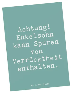 Produktbild von Mr. & Mrs. Panda Postkarte Spruch Enkelsohn Verrücktheit - Meeresbrise - Geschenk, Großeltern, Postkarten, Grußkarte, einzelkarte, Ansichtskarten, Geburtstage, Zuneigung