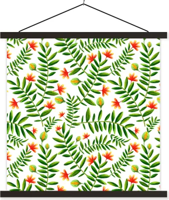 Produktbild von MuchoWow® Textilposter Blumen - Dschungel - Design 60x60 cm mit schwarzem Rahmen - Posteraufhänger