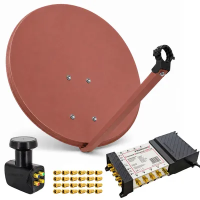 Produktbild von PremiumX SAT Anlage 80cm Antenne Ziegelrot Multischalter 5/8 LNB F-Stecker