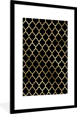 Produktbild von MuchoWow® Gerahmtes Poster Muster - Gold - Schwarz 60x90 cm - Poster mit Schwarzem Bilderrahmen Wandposter Rahmen Foto Bilder - Dekoration - Wandposter Wohnzimmer - Hochwertig