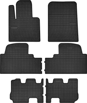 Image de Tapis de sol voiture en caoutchouc pour Kia Sorento III (2015-2020, 7 personnes) Noir, lot de 6 pièces, fixations