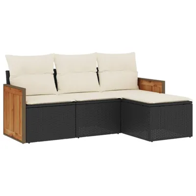 Produktbild von 4-tlg. Garten-Sofagarnitur mit Kissen Schwarz Poly Rattan