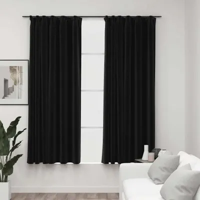 Produktbild von The Living Store Verdunkelungsvorhänge mit Haken Leinenoptik 2 Stk. 140x175 cm