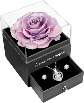 Produktbild von Ewige Rot Rose Geschenkbox mit Halskette und Ohrringen