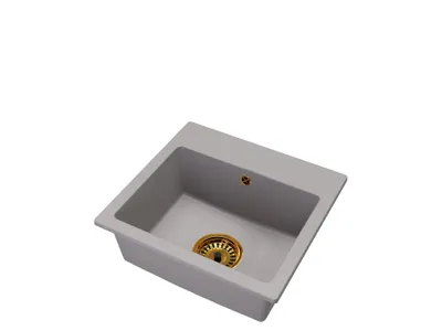 Produktbild von Granitspüle Einbeckig DON – Grau – Goldener Syphon