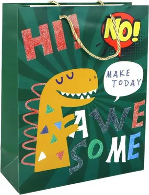 Produktbild von Geschenktüte grün Dinosaurier 32x26x10cm