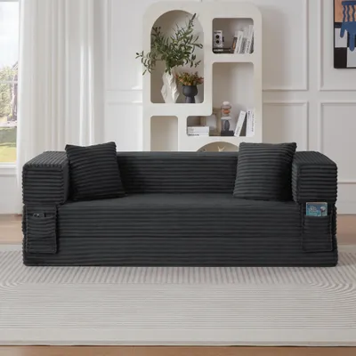 Produktbild von Cord-Schlafsofa mit Bettfunktion & hochelastischem Schaumstoff, modernes 3-Sitzer Polstersofa aus Cordstoff für Wohnzimmer & Apartment, Grau