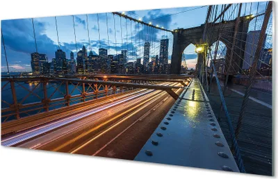 Produktbild von Glasbilder 100x50 Wandkunst Wolkenkratzer Brücke Fluss
