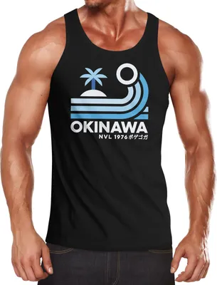 Produktbild von Herren Tank-Top Japan Okinawa Schriftzug Retro Palme Welle Muskelshirt Muscle Shirt Neverless® schwarz S