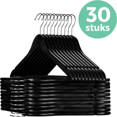 Produktbild von LifeGoods Kleiderbügel - Holzbügel - Hosenbügel - Hartholz - Drehbarer Metallhaken - Schwarz - 30 Stück