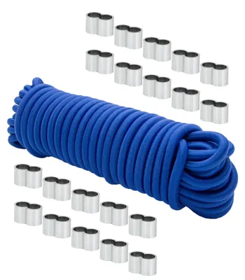Produktbild von Dreamprint Expanderseil 20 m Blau 8 mm Gummiseil Spannseil mit 20x Würgeklemmen