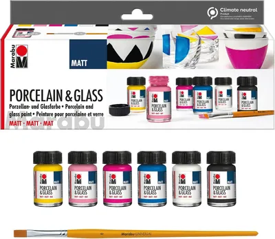Productafbeelding van Porselein & Glas Startset Matte porselein- en glasverf op waterbasis, vaatwasmachinebestendig zonder bakken