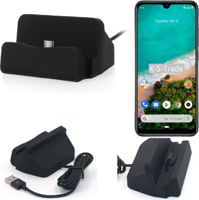 Produktbild von K-S-Trade Docking-Station kompatibel mit Xiaomi Mi A3 Ladestation Dock Ladegerät Docking Station Tischständer Ständer inkl. USB Typ C Kabel schwarz
