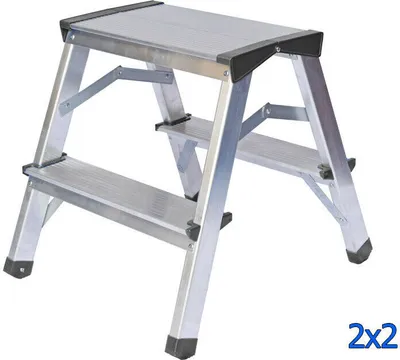 Produktbild von Zweiseitige Aluleiter 2 Stufen Klappleiter Haushaltsleiter 125kg Black