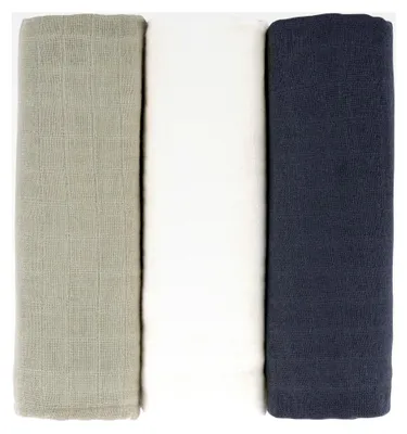 Produktbild von Baby Puckdecke Spuckdecke Pucktuch Mulltuch 3er Set Baumwolle 85 x 85 cm/Swaddle & Burp Blanket L olive/milky/navy