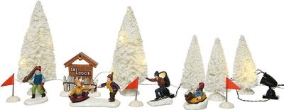 Weihnachtsdorf Skipiste mit LED-Beleuchtung Ski Rodeln 16 teilig Weihnachtsstadt
