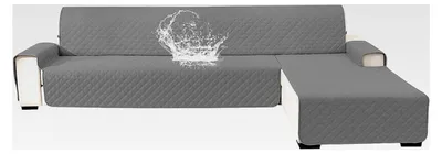 Produktbild von 100% Wasserdichter Couchbezug L-Form für 2-Sitzer, Reversibler Universeller Sofaüberzug, Gesteppter Ecksofa Bezug rutschfest, Waschbar, Hellgrau