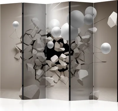 Produktbild von Neuheit! Dekorativer Paravent Raumteiler Trennwand Foto-Paravent Spanische Wand XXL 3D Kugeln Loch Steine 225x172 cm a-C-0002-z-c