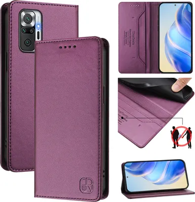 Produktbild von Lederhülle für Xiaomi Redmi Note 10 Pro/Note 10 Pro Max Hülle Flip Brieftasche Kartenfächern Ständer Schutzhülle Lila