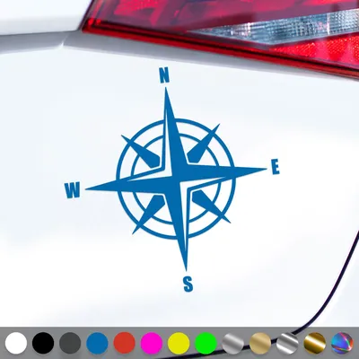 Produktbild von PantherPixel Windrose Aufkleber Kompass Berge Reisen Camping Sticker Auto Geschenkidee Farbe Blau