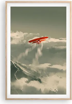 Produktbild von Gerahmtes Poster - Rahmen in heller Eiche - Rot Flugzeug Berge - 61x91,5 cm - Wand Bild - Wanddeko - Wandbilder - Kunstposter - Wandposter - Bilderrahmen - Bilder - Kunstdruck - P2NPA61x91-4854