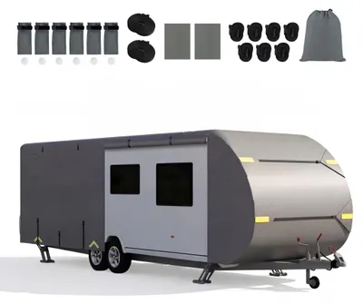 Produktbild von KOMFOTTEU Wohnwagen Schutzhülle, WohnwagenAbdeckung Wetterfest (571 x 260 cm) | Wohnwagenschutzhülle mit Aufbewahrungstasche, Schutzdach Atmungsaktiv mit 4 Seitentüren & Reflektierenden Streifen