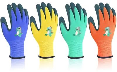 Imagen del producto de Guantes antideslizantes para jardín, 4 pares, talla L, para niños de 8 a 12 años
