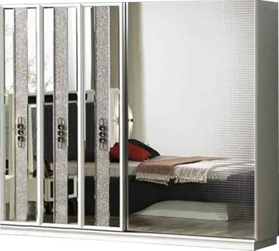 Produktbild von r Weißer Kleiderschrank Schlafzimmer Hochglanz Spiegel Schrank