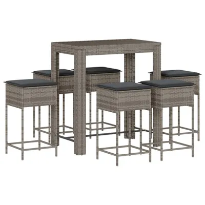 Produktbild von vidaXL 7-tlg. Gartenbar-Set mit Kissen Grau Poly Rattan