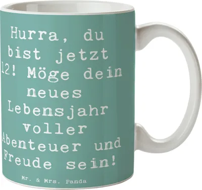Produktbild von Mr. & Mrs. Panda Tasse Spruch 12. Geburtstag - Meeresbrise - Geschenk, Teetasse, Happy Birthday, handgefertigte Geschenke, du bist jetzt 12, besondere Wünsche, Pott