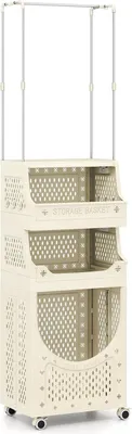 Immagine prodotto di Carrello per lavanderia a 4 ripiani con porta abiti, pieghevole, beige