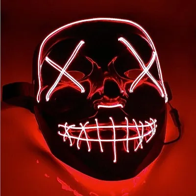 Obrázok produktu pre LED strašidelná maska červená - ako z filmu Očista s 3X svetelnými efektmi, ovládateľná, na Halloween ako kostým pre mužov a ženy
