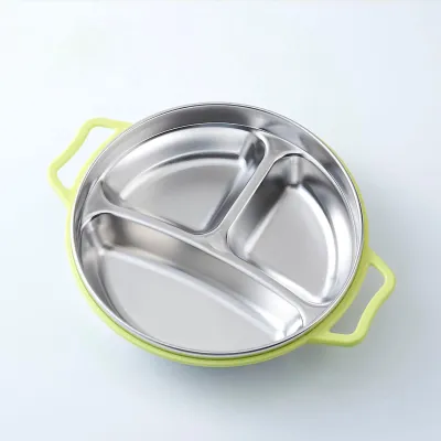 Obrázek produktu pro Dětský talíř z nerezové oceli s ochranou proti opaření, přihrádka na uchopení, dělený design, večeře pro mateřské školy, zelený