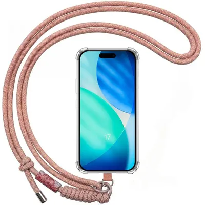Image de Coque pour iPhone 17, Protection Silicone Transparent avec Bandoulière Rose