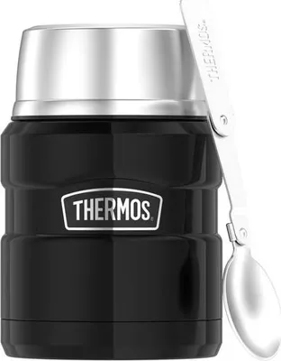 Produktbild von Thermos Edelstahl Speisebehälter - Isolierte Nahrungsbox 470ml mit Löffel, Auslaufsicher, BPA-frei, Spülmaschinenfest, Schwarz (Speisen warm/kalt halten bis zu 9/14 Stunden)