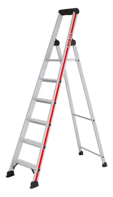 Image de Escabeau à marches Hymer avec plate-forme, accès d'un côté, 6 marches, hauteur escamotable 1,95 m, hauteur de portée 3,35 m, poids 6,4 kg