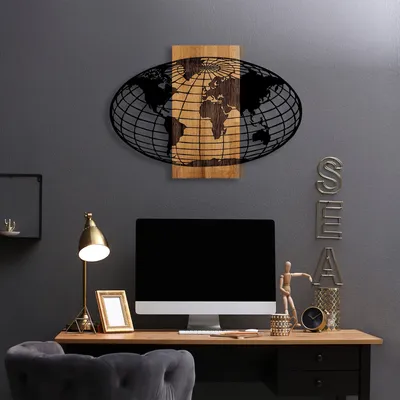 Produktbild von Wallity, Wold- SKL2319, Schwarz,,Nussbaumfarbe, Sonstige WohnNachbildungationen, 87 x 3 x 58 cm, 50% Holz (Dicke: 3 cm) / 50% Metall (Dicke: 1
