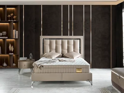 Produktbild von Schlafzimmer-Set "Tiva" – Bett mit Bettkasten und Matratze , Nachttisch, Bettbank-Beige