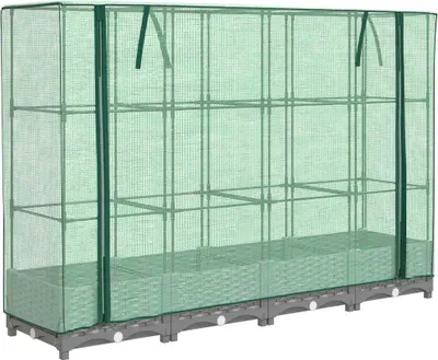 Produktbild von vidaXL Hochbeet mit Gewächshaus-Aufsatz Rattan-Optik 160x40x123 cm