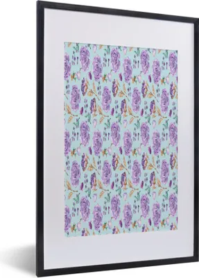 Produktbild von MuchoWow® MuchoWow® Gerahmtes Poster Blumen - Rosen - Flieder 40x60 cm - Poster mit zchwarzem Bilderrahmen - Poster in Rahmen